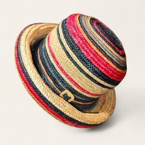 Women's Striped Rolled Brim Straw  Bowler Hat